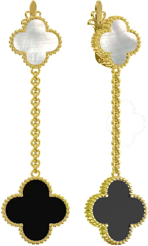 Серьги из лимонного золота c ониксом и перламутром