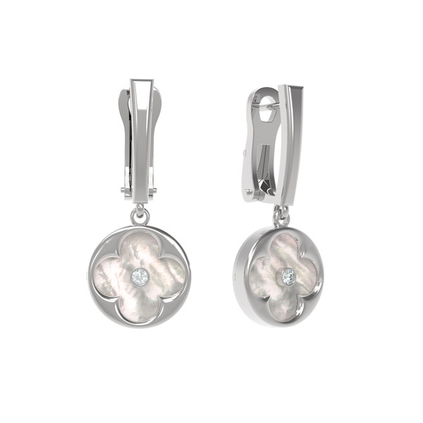 Серьги из белого золота c бриллиантами и перламутром