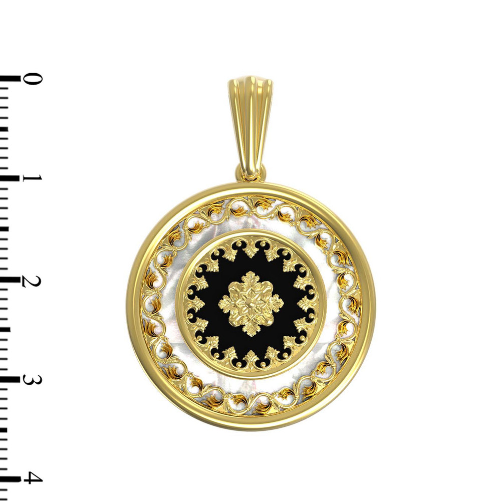 Подвеска из лимонного золота c ониксом и перламутром