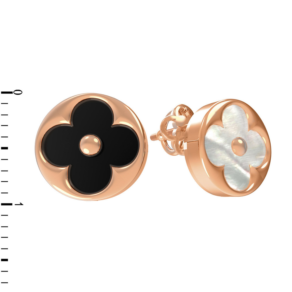 Серьги из золота c ониксом и перламутром