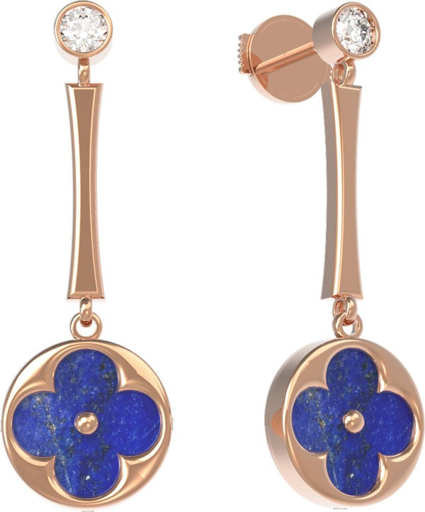 Серьги из золота c фианитом и лазуритом