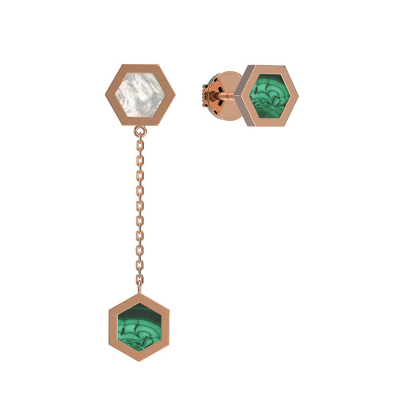 Серьги из золота c малахитом и перламутром