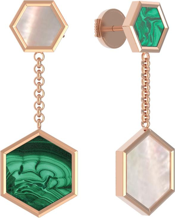 Серьги из золота c малахитом и перламутром