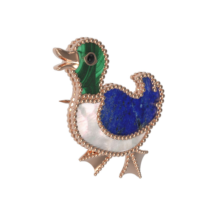 Брошь из золота c эмалью, лазуритом, малахитом и перламутром