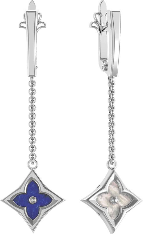 Серьги из белого золота c лазуритом и перламутром