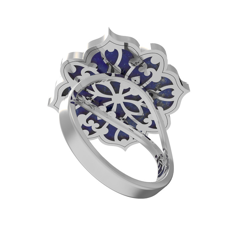 Кольцо из белого золота c бирюзой и лазуритом