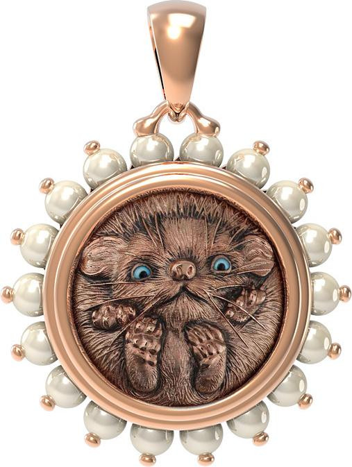 Подвеска из золота c эмаль и жемчугом