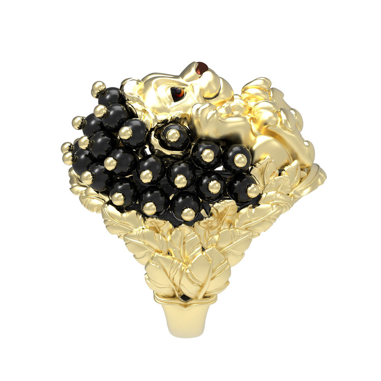 Кольцо из лимонного золота c эмалью и ониксом