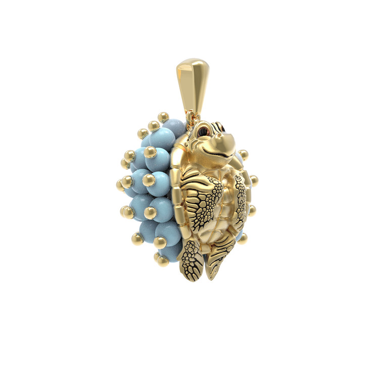 Подвеска из лимонного золота c эмаль и бирюзой