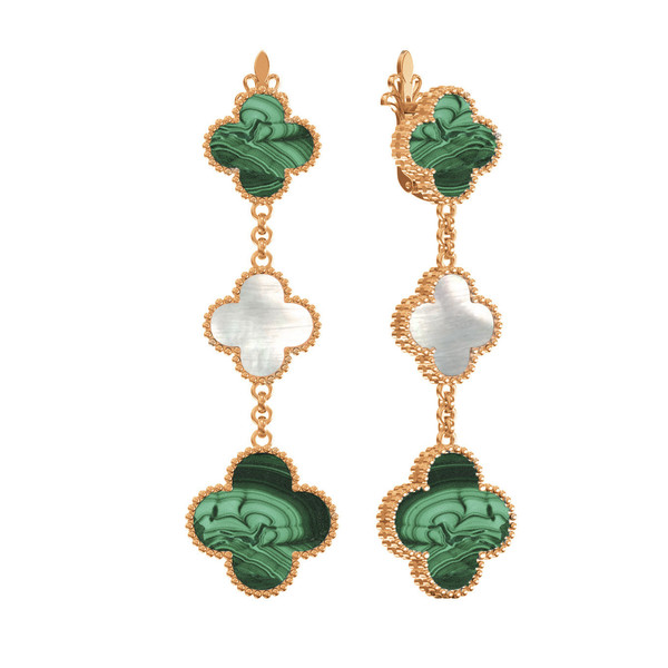 Серьги из золота c малахитом и перламутром