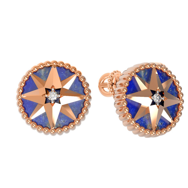 Серьги из золота c фианитом и лазуритом