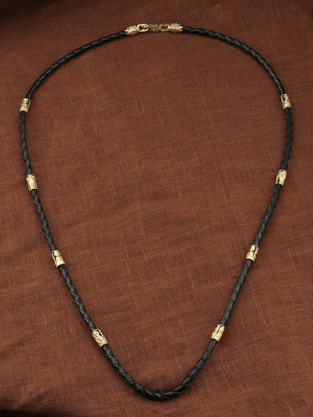 Шнурок кожаный из лимонного золота c кожаным шнурком