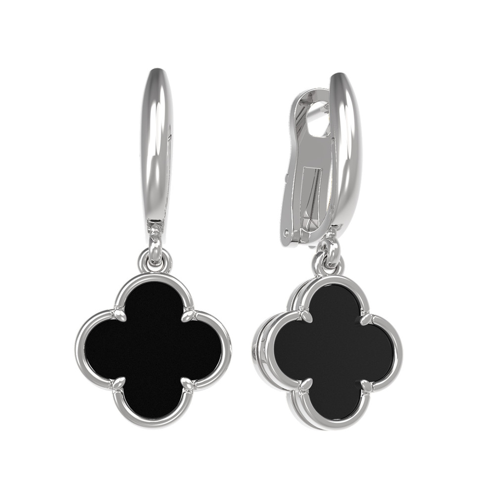 Серьги из белого золота c ониксом