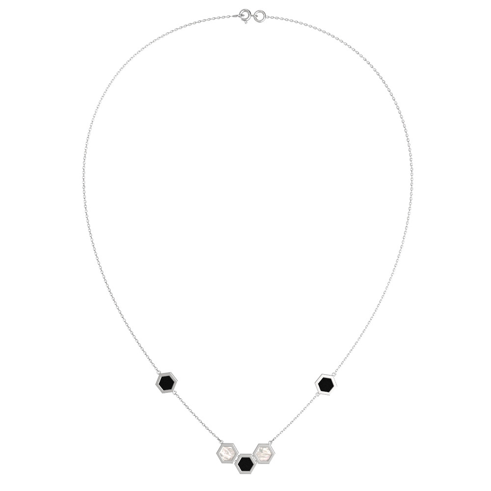 Колье из белого золота c ониксом и перламутром