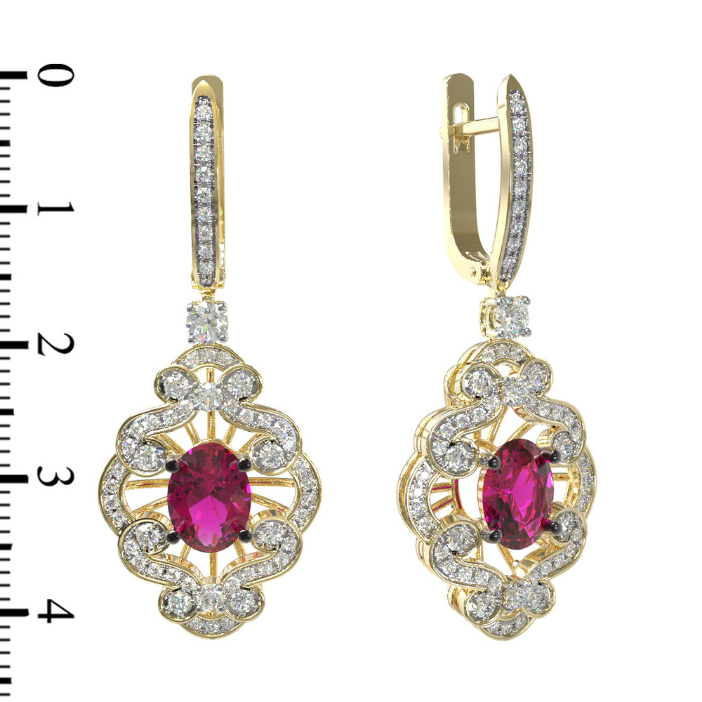 Серьги из лимонного золота c бриллиантами и рубином