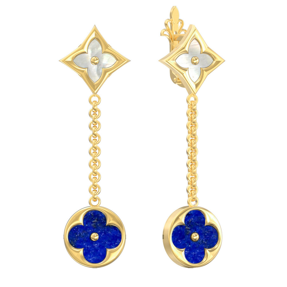 Серьги из лимонного золота c лазуритом и перламутром