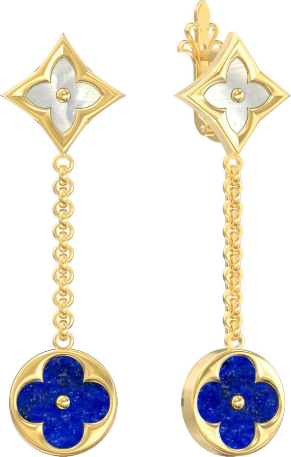 Серьги из лимонного золота c лазуритом и перламутром