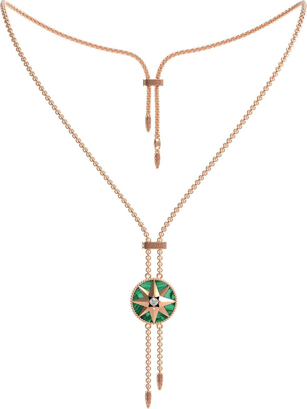 Колье из золота c фианитом, малахитом и перламутром