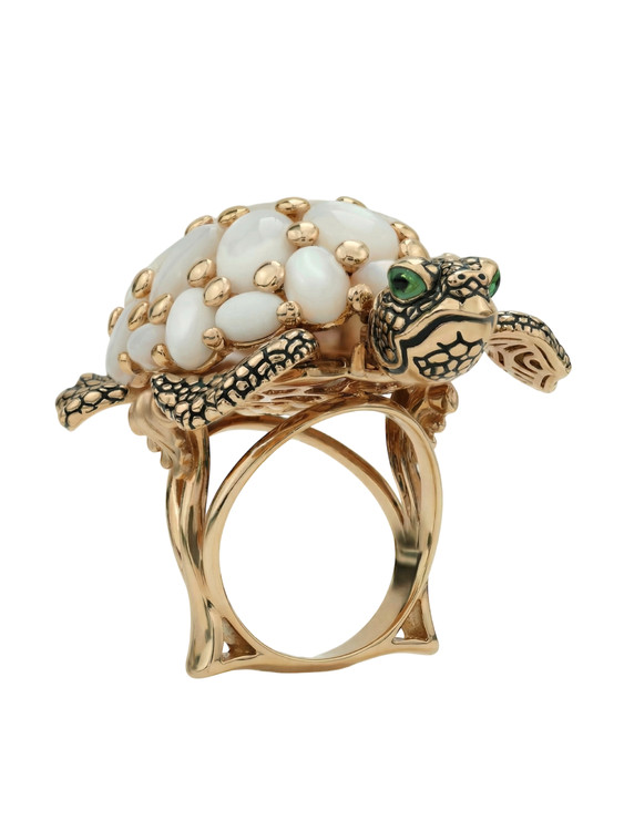 Кольцо из золота c эмалью и перламутром