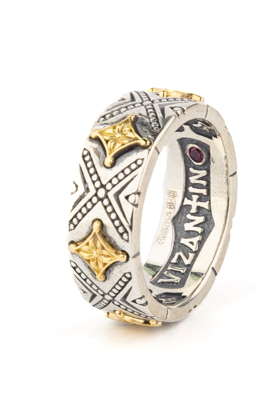 Кольцо из серебра и золота c рубином