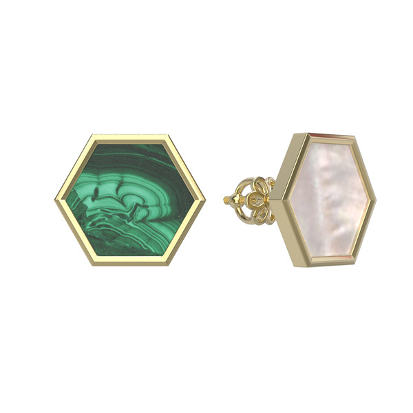 Серьги из лимонного золота c малахитом и перламутром