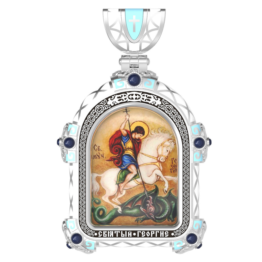 Образок из белого золота c эмалью, иконописью и темперой