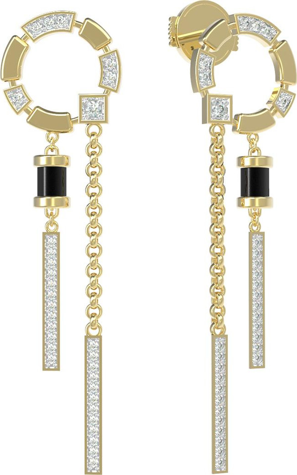 Серьги из лимонного золота c бриллиантами и ониксом