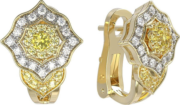 Серьги из лимонного золота c бриллиантами и сапфиром