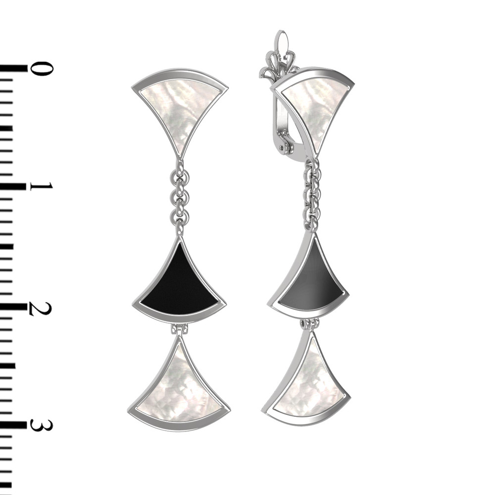 Серьги из белого золота c ониксом и перламутром