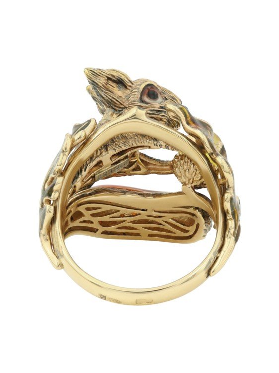 Кольцо из лимонного золота c эмаль , гранатом и янтарём