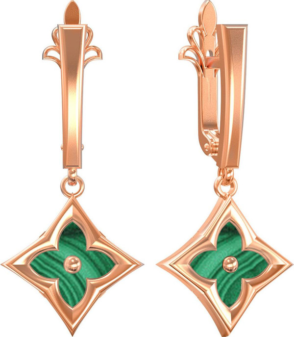 Серьги из золота c малахитом