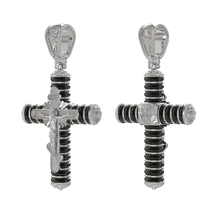 Крест из белого золота c ониксом