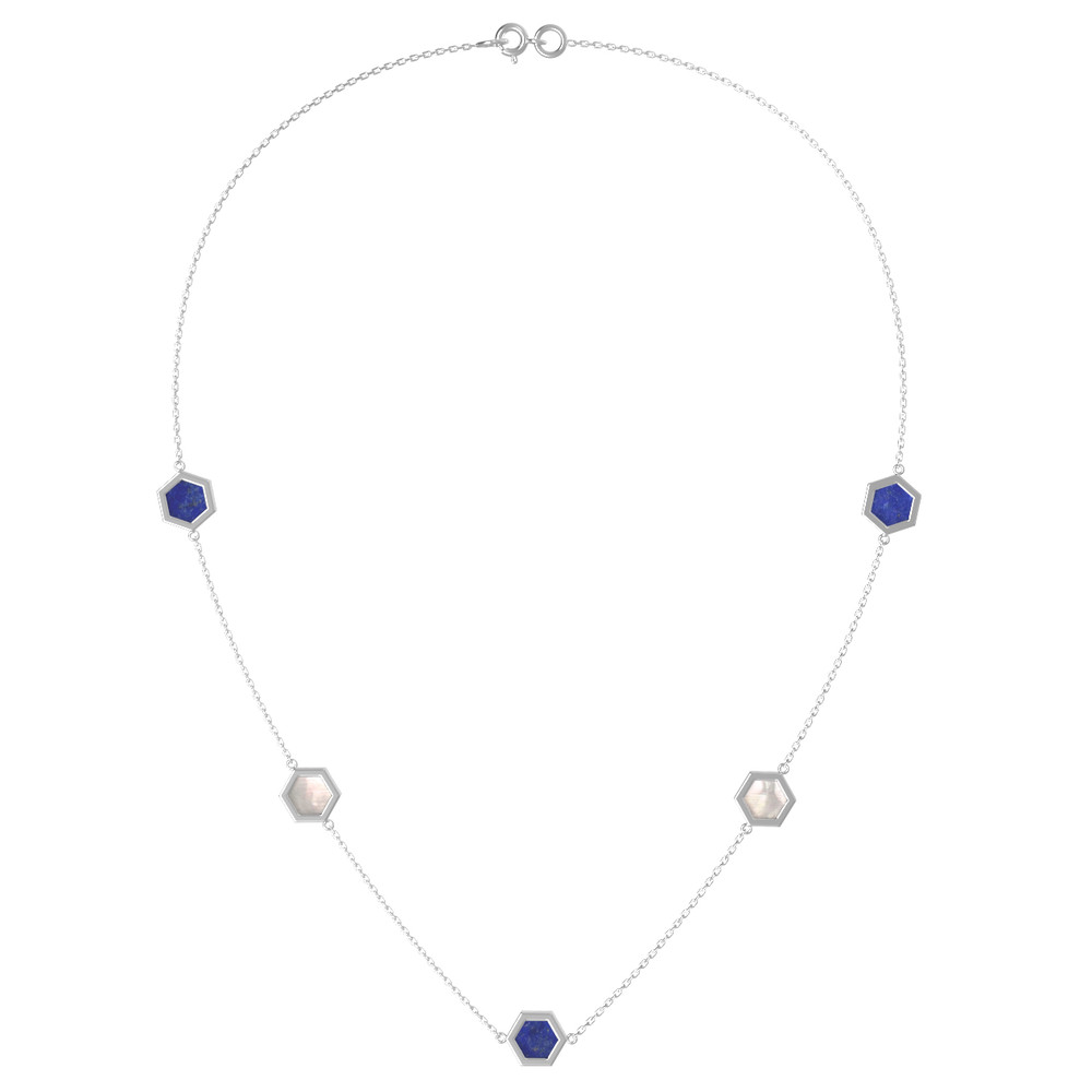 Колье из белого золота c лазуритом и перламутром