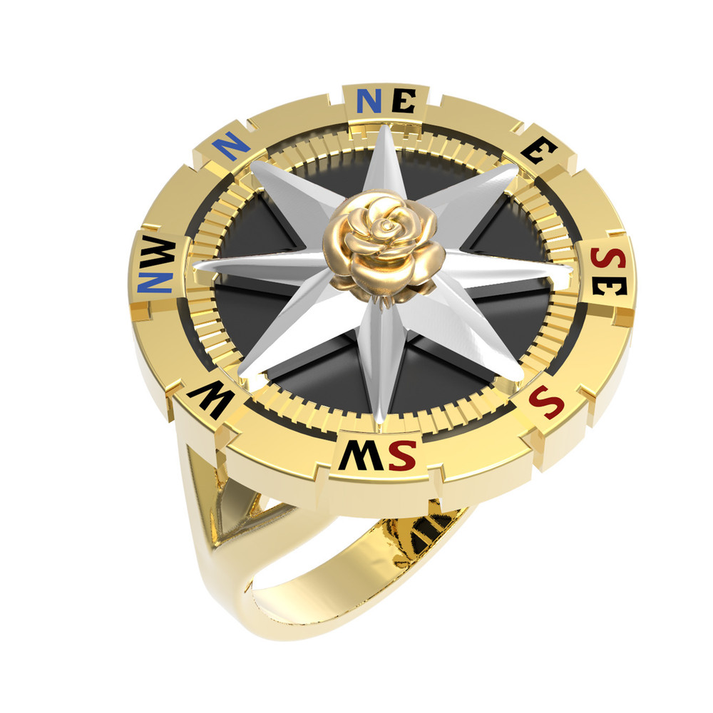 Кольцо из лимонного золота c эмаль и ониксом