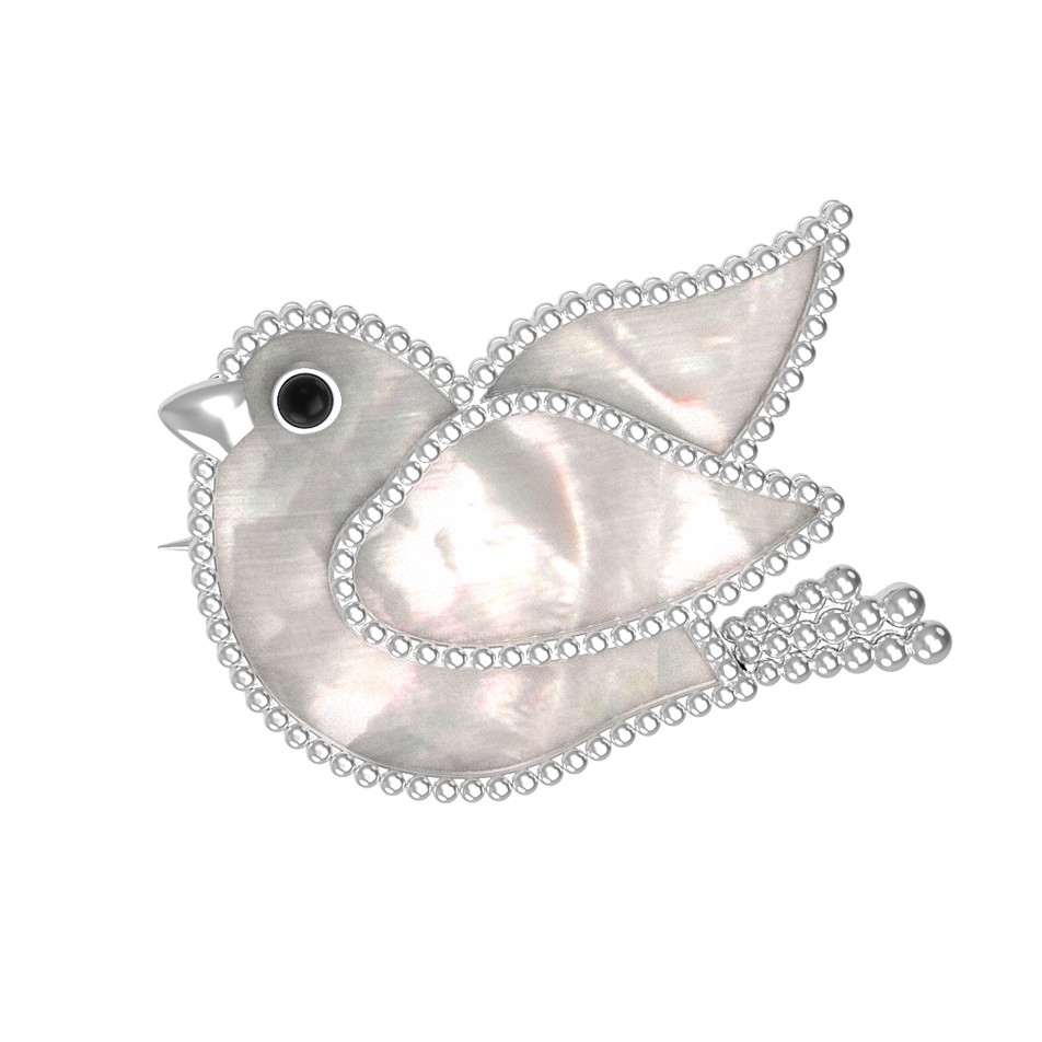 Брошь из белого золота c эмаль и перламутром