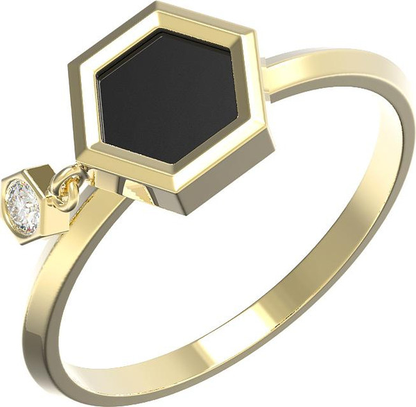 Кольцо из лимонного золота c бриллиантами и ониксом