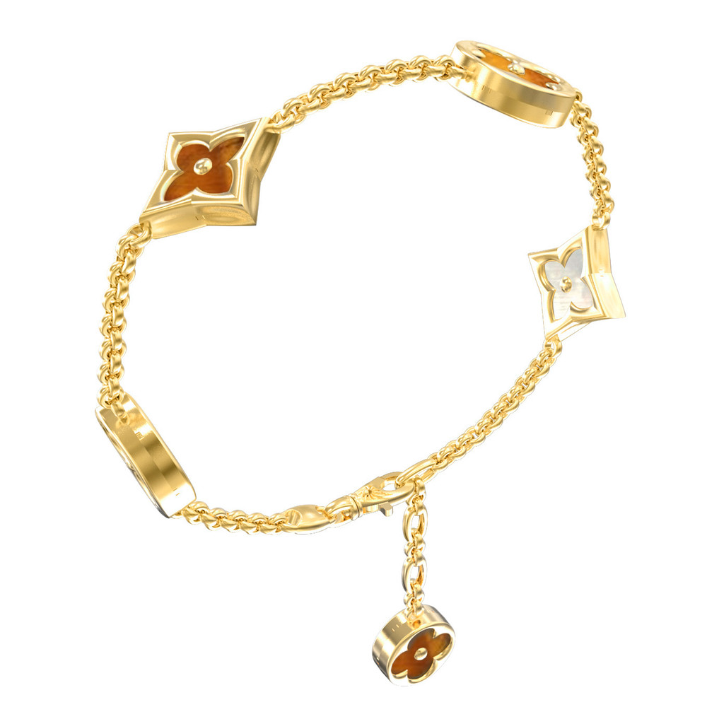 Браслет из лимонного золота c тигровым глазом и перламутром