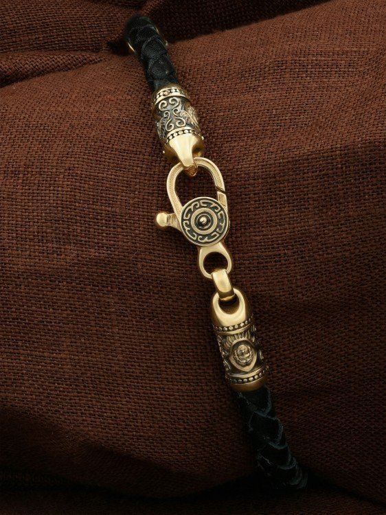 Браслет из лимонного золота c кожаным шнурком