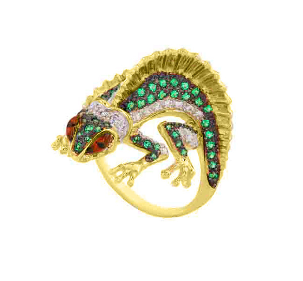 Кольцо из лимонного золота c эмаль и фианитом