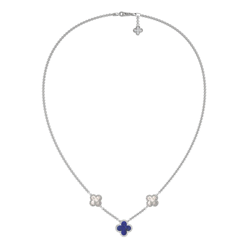 Колье из белого золота c бриллиантами, лазуритом и перламутром