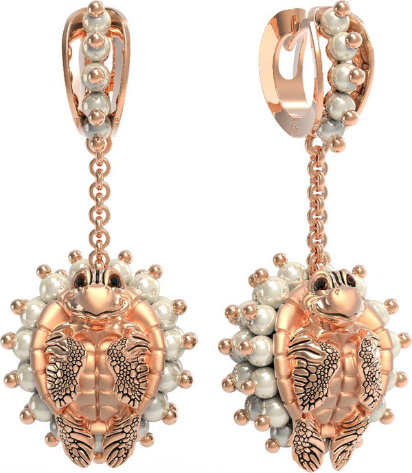 Серьги из золота c эмаль и жемчугом