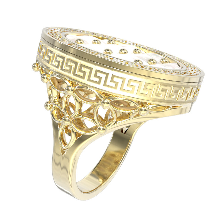 Кольцо из лимонного золота c эмаль и перламутром