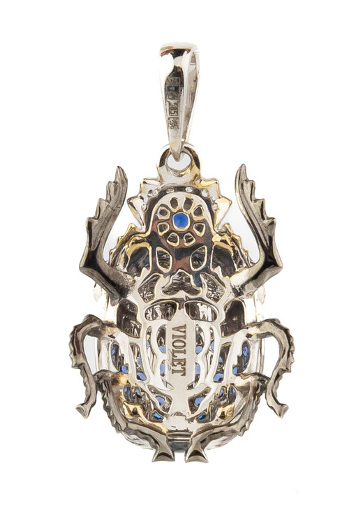Подвеска из белого золота c эмалью, фианитом и сапфиром