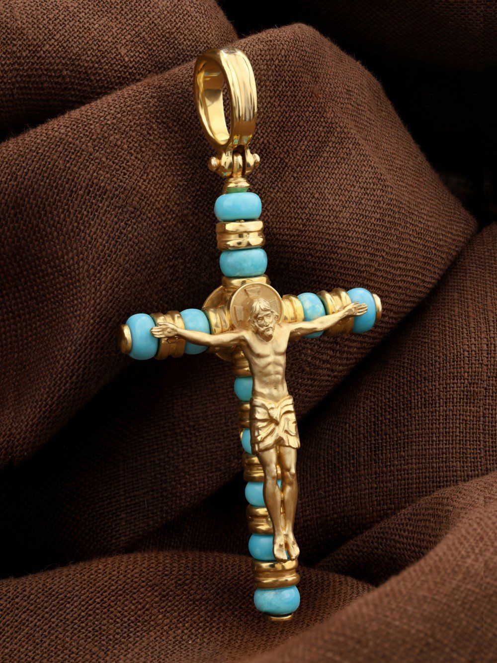 Крест из лимонного золота c бирюзой