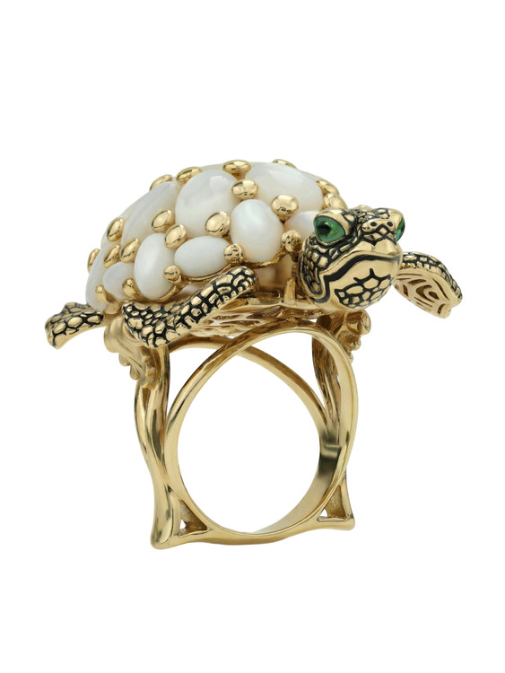 Кольцо из лимонного золота c эмаль и перламутром