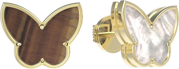 Серьги из лимонного золота c тигровым глазом и перламутром