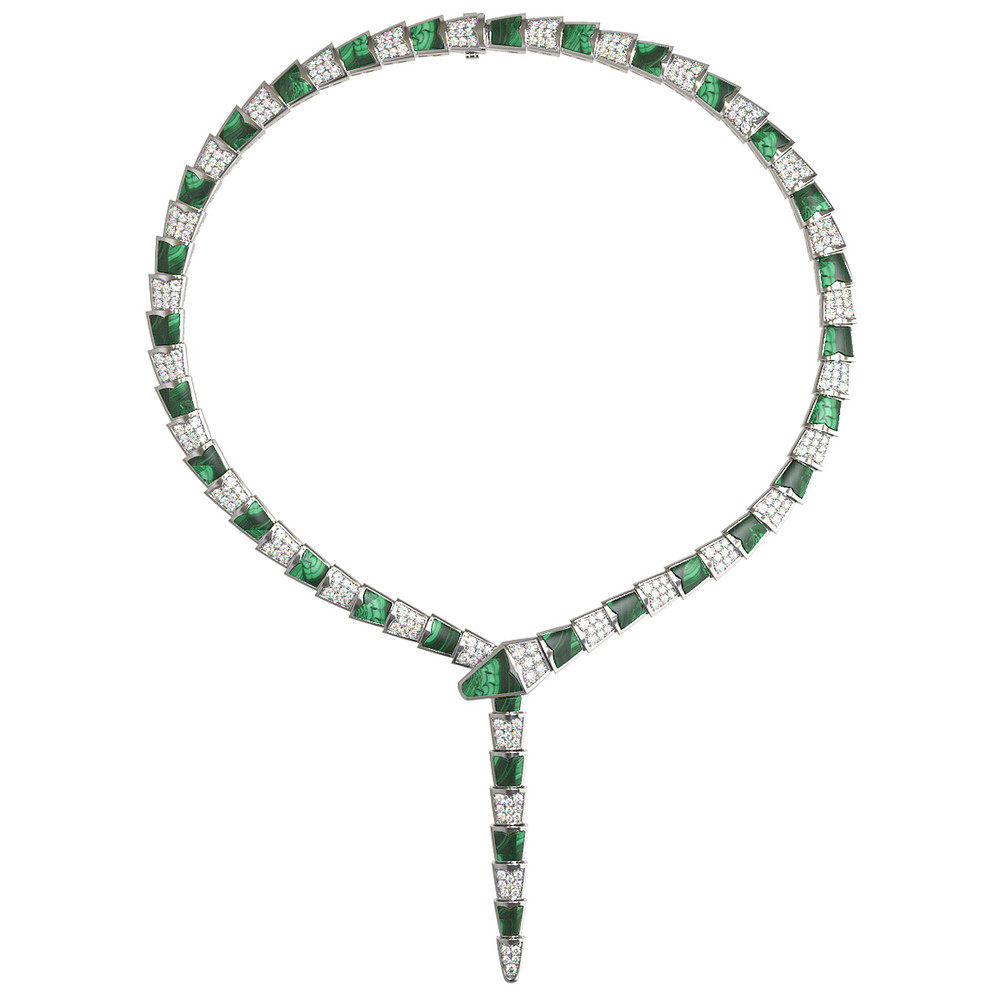 Колье из белого золота c бриллиантами и малахитом