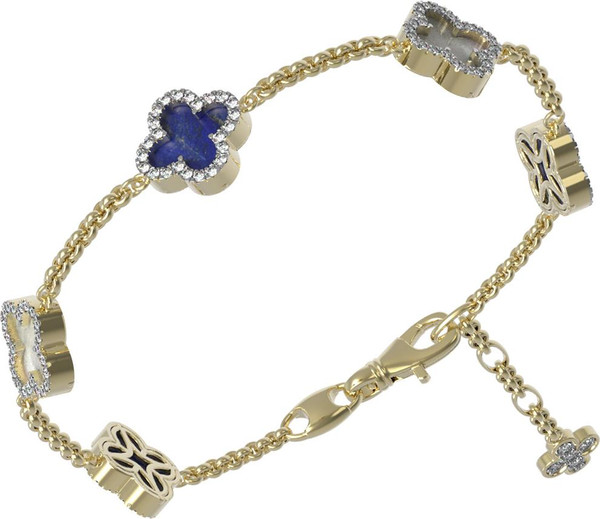 Браслет из лимонного золота c бриллиантами, лазуритом и перламутром