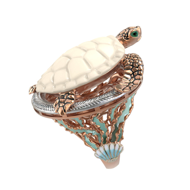 Кольцо из золота c эмаль и бивнем мамонта