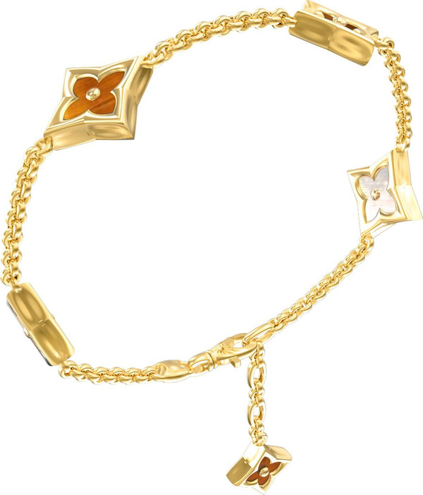 Браслет из лимонного золота c тигровым глазом и перламутром